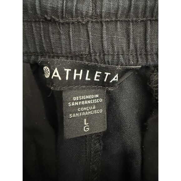Athleta Size L Retreat Wide Leg Mid Rise Linen Pants Black 851038 Large - Picture 7 of 11